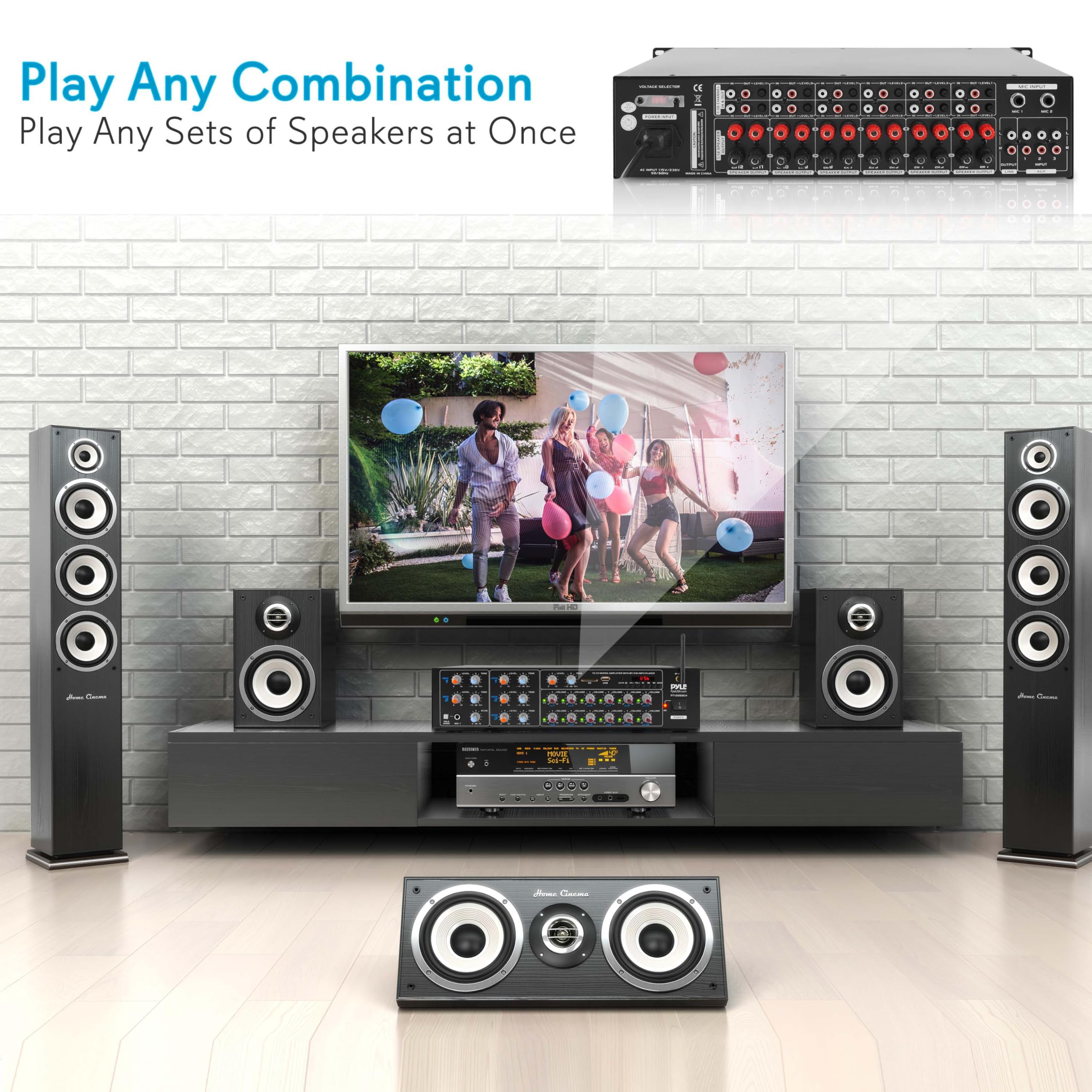 Pyle 8-Channel Wireless Bluetooth Power Amplifier - 4000W Rack Mount Multi Zone Sound Mixer Audio Home Stereo Receiver Box System w/ RCA, USB, AUX - For Speaker, PA, Theater, Studio/Stage - PT8050CH