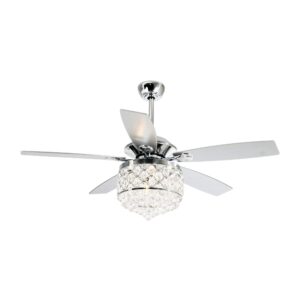 Parrot Uncle Ceiling Fans with Lights and Remote 52 Inch Modern Chandelier Ceiling Fan with Light for Bedroom 52 Inch Outdoor Ceiling Fans for Covered Paitos with Light, Polished Chrome