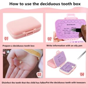 WANONEE Baby Teeth Keepsake Box, pp Children Kids Tooth Storage Holder Organizer Printed in English to Keep The Child-Wood Memory (Pink)