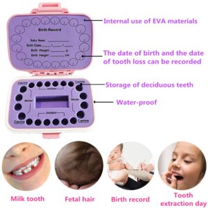 WANONEE Baby Teeth Keepsake Box, pp Children Kids Tooth Storage Holder Organizer Printed in English to Keep The Child-Wood Memory (Pink)