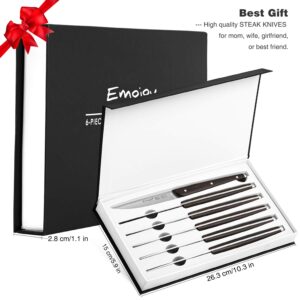 Emojoy Steak Knife Set, 6pcs Steak Knives Set, High Carbon German Stainless Steel, Non-serrated, Dinner Knifes with Gift Box