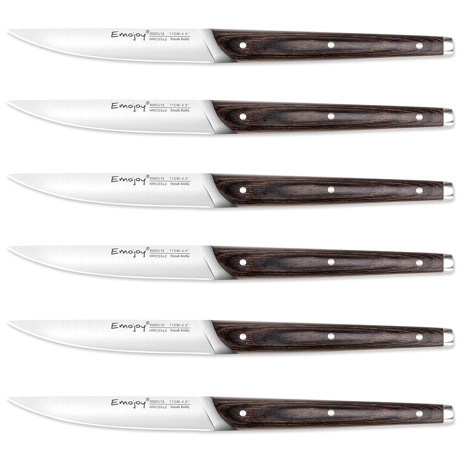 Emojoy Steak Knife Set, 6pcs Steak Knives Set, High Carbon German Stainless Steel, Non-serrated, Dinner Knifes with Gift Box