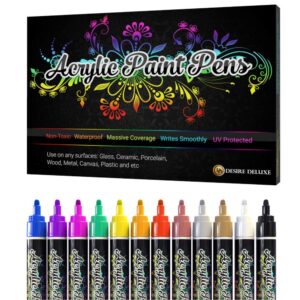 desire deluxe acrylic paint pens for rock painting, stone, ceramic, glass, wood, canvas – set of 12 non toxic water based markers - great artists painting supplies