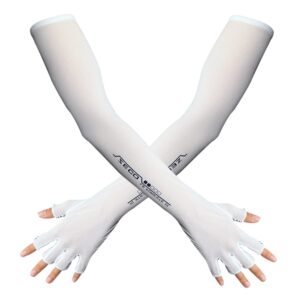 hodorpower uv protection gloved arm sleeves for men & women cycling ice arm sleeve fingerless sun compression long arm cover, white, one size