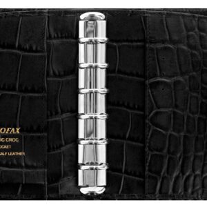 Filofax Classic Croc Print Leather Organizer Agenda Weekly Daily Planner Diary Calendar Bundle with DiLoro Pen (Pocket Paper Size 4.72" x 3.18", Ebony 2023-2024)