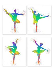 girl ballet dancers abstract wall art print 8 x 10" set of 4 unframed, white background, perfect for for ballerina, teacher and lover of ballet, ideal bedroom, dance studio, locker decor