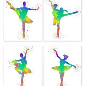 Girl Ballet Dancers Abstract Wall Art Print 8 x 10" Set of 4 Unframed, White Background, Perfect for for Ballerina, Teacher and Lover of Ballet, Ideal Bedroom, Dance Studio, Locker Decor