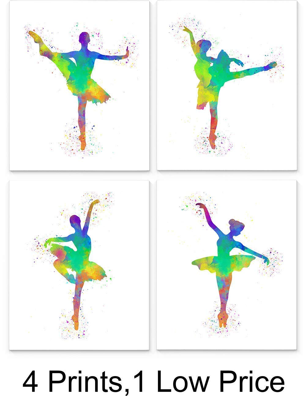 Girl Ballet Dancers Abstract Wall Art Print 8 x 10" Set of 4 Unframed, White Background, Perfect for for Ballerina, Teacher and Lover of Ballet, Ideal Bedroom, Dance Studio, Locker Decor