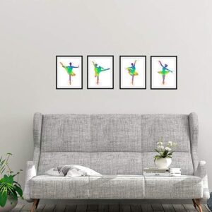 Girl Ballet Dancers Abstract Wall Art Print 8 x 10" Set of 4 Unframed, White Background, Perfect for for Ballerina, Teacher and Lover of Ballet, Ideal Bedroom, Dance Studio, Locker Decor