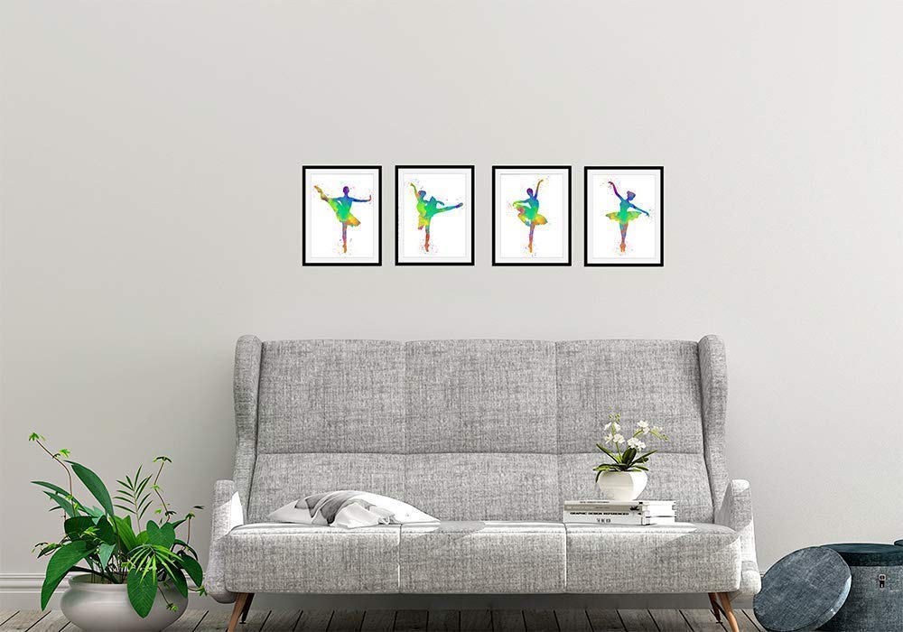 Girl Ballet Dancers Abstract Wall Art Print 8 x 10" Set of 4 Unframed, White Background, Perfect for for Ballerina, Teacher and Lover of Ballet, Ideal Bedroom, Dance Studio, Locker Decor