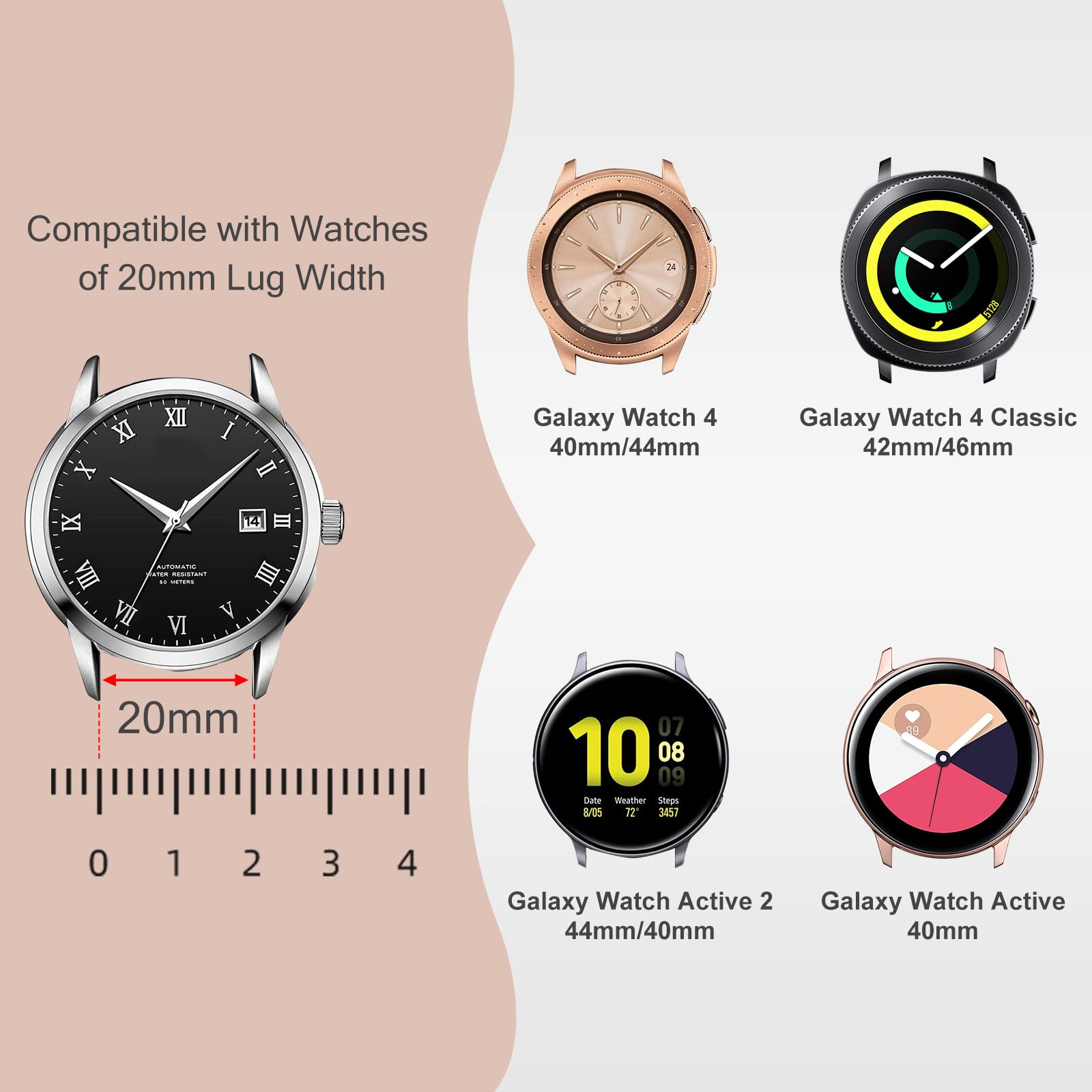 TOYOUTHS Rose Gold Bling Jewelry Bracelet Compatible with Samsung Galaxy Watch Band 4 40mm 44mm/Watch 4 Classic 42mm 46mm/Watch 5 40mm 44mm/Watch 5 Pro 45mm/Active 2 40mm 44mm/Watch 3 41mm/20mm watch