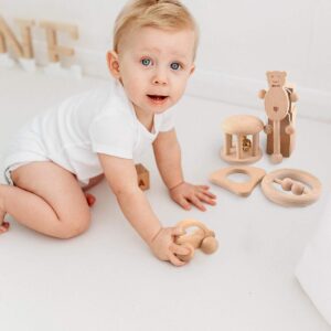 Promise Babe Puzzle Toys Montessori Rattle Set Infant Wooden Rattles Interesting Toy 5pc Nursing Wooden Baby Toys