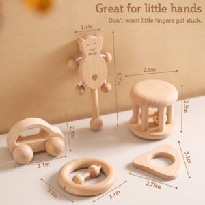 Promise Babe Puzzle Toys Montessori Rattle Set Infant Wooden Rattles Interesting Toy 5pc Nursing Wooden Baby Toys