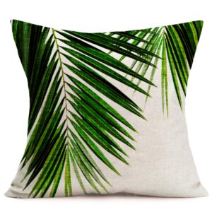 Asminifor Green Leaf Plants Throw Pillow Covers Summer Tropical Style Cotton Linen Cushion Cover Cases Leaves Decorative Square Case for Bed Sofa Car 18" x 18" (Leaf-2)