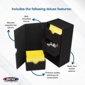 BCW Deck Vault-LX 200 - Black | Premium Card Deck Box with 100 Sleeved Card Capacity, Magnetic Closure, and Dice Tray | For Magic Commander, Pokemon