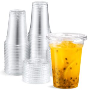 eupako 9 oz plastic cups with lids 100 sets, disposable clear cups with lids, cold drink containers for beverage, parfait, smoothie
