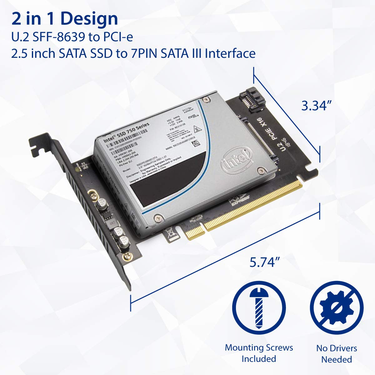 2.5-Inch U.2 Nvme Drive to PCI Express X16 Slot Card or SATA III SSD/HDD PCI Mount