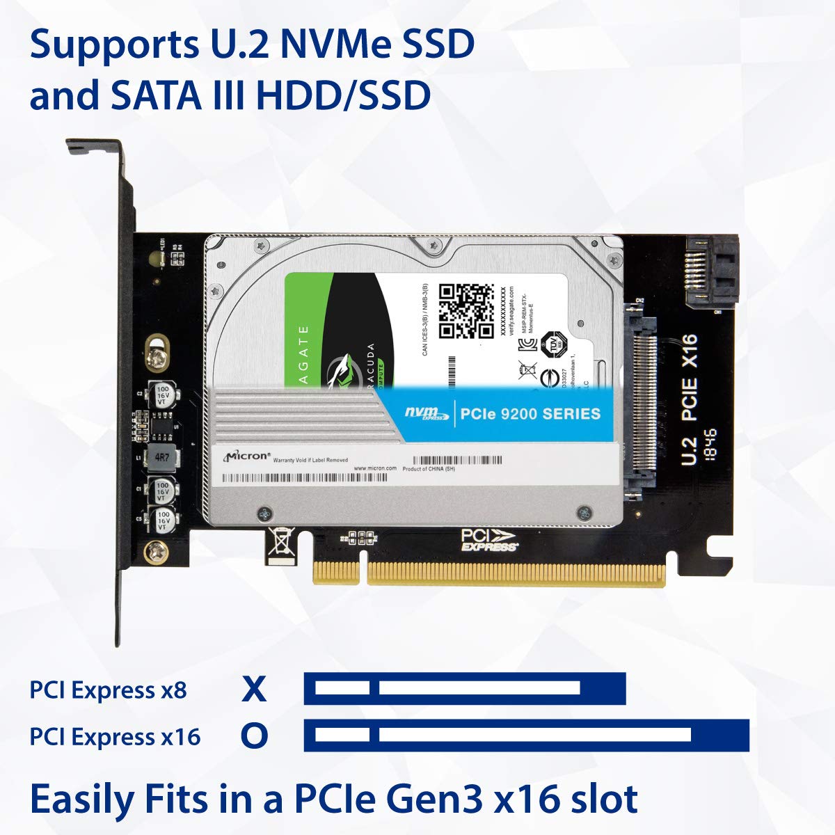 2.5-Inch U.2 Nvme Drive to PCI Express X16 Slot Card or SATA III SSD/HDD PCI Mount