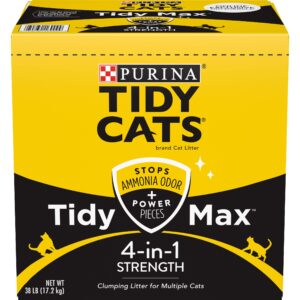 purina tidy cats clumping cat litter, tidy max 4 in 1 strength multi cat litter - 38 lb. box