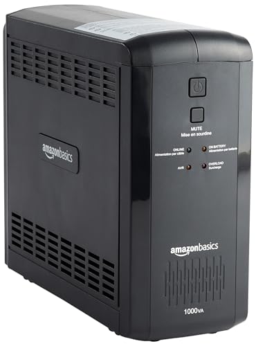 Amazon Basics Line Interactive UPS 1000VA 550 Watt Surge Protector Battery Power Backup, 9 Outlets, Black