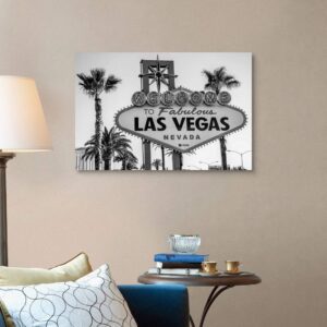 CANVAS ON DEMAND Welcome to Fabulous Las Vegas Nevada Canvas Wall Art Print by Circle Capture, Home Decor, Black and White, United States Artwork, 36"x24"