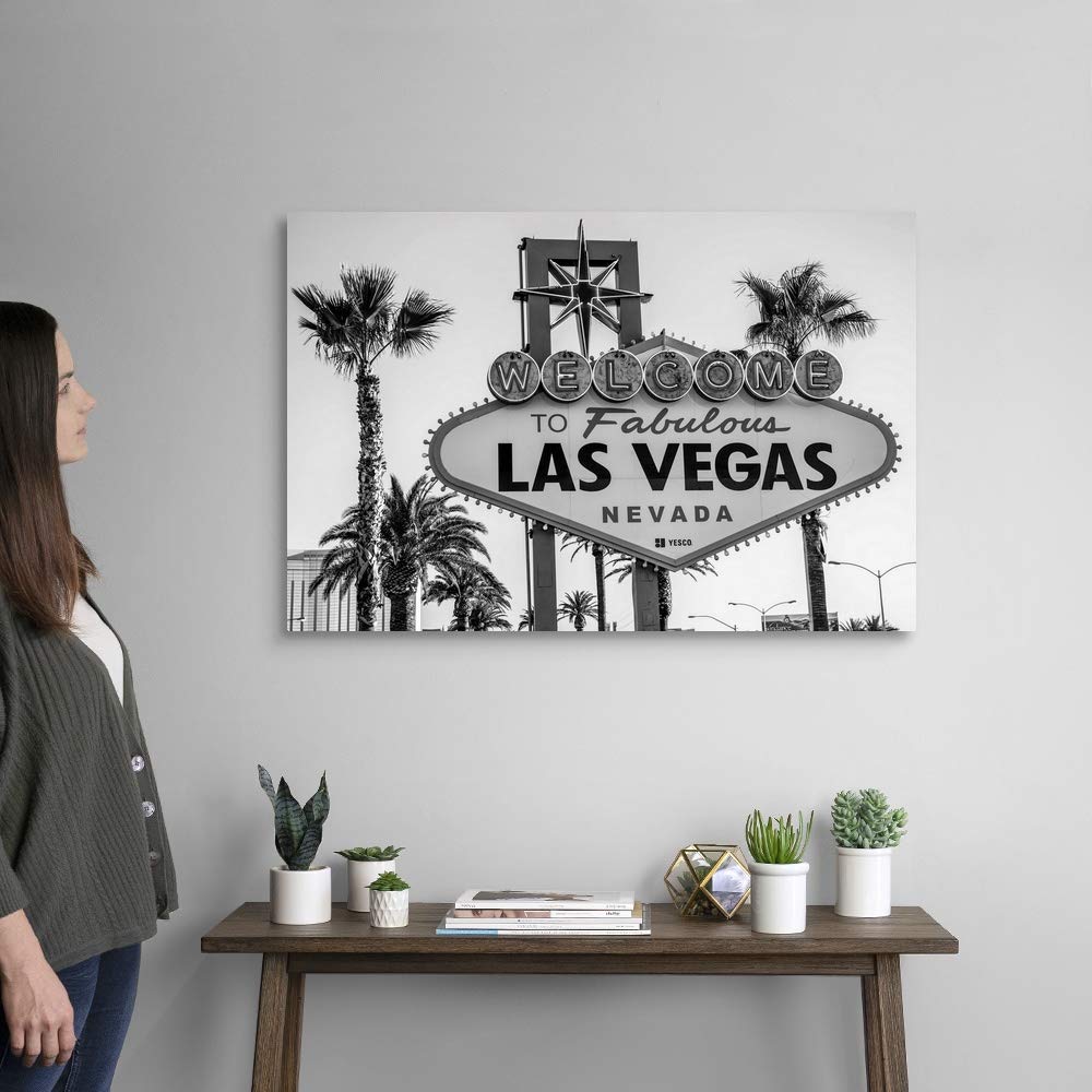 CANVAS ON DEMAND Welcome to Fabulous Las Vegas Nevada Canvas Wall Art Print by Circle Capture, Home Decor, Black and White, United States Artwork, 36"x24"