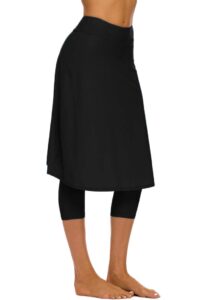 micosuza long swim skirt with attached leggings modest sun protection sports skirt for women black