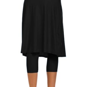 Micosuza Long Swim Skirt with Attached Leggings Modest Sun Protection Sports Skirt for Women Black