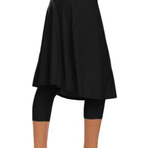 Micosuza Long Swim Skirt with Attached Leggings Modest Sun Protection Sports Skirt for Women Black