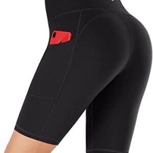 Ewedoos Biker Shorts Women Tummy Control Workout Shorts with 3 Pockets High Waisted Compression Gym Running Yoga Shorts Women Black