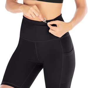 Ewedoos Biker Shorts Women Tummy Control Workout Shorts with 3 Pockets High Waisted Compression Gym Running Yoga Shorts Women Black