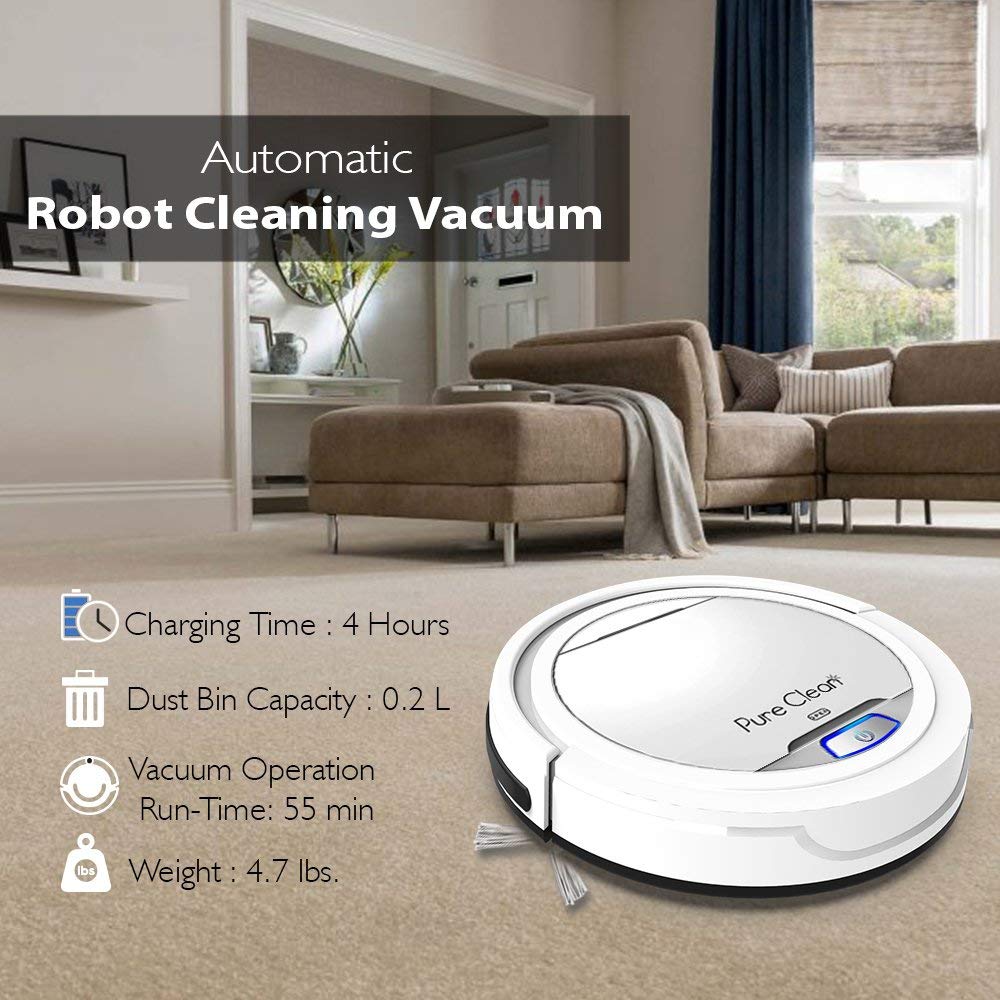 SereneLife Robot Vacuum Cleaner - Upgraded Lithium Battery 90 Min Run Time - Automatic Bot Self Detects Stairs Pet Hair Allergies Friendly Home Cleaning for Carpet Hardwood Floor-PUCRC25 V3