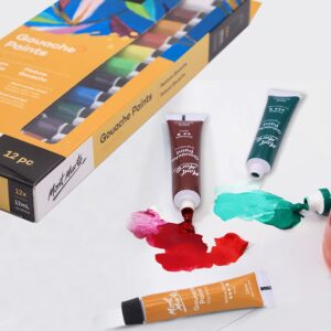 Mont Marte Signature Gouache Paint, 12 x 0.4oz (12ml), Semi-Matte Finish, 12 Colors, Suitable for use with Canvas, Watercolor Paper, Watercolor Paints and Mixed Media