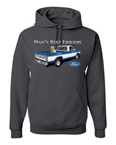 wild bobby ford motors funny man's best friends pickup truck dog cars and trucks unisex graphic hoodie sweatshirt, charcoal, xx-large