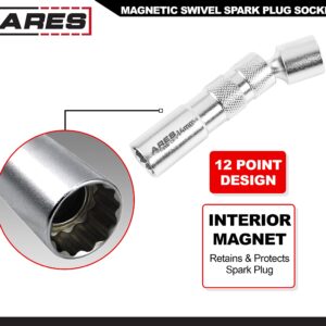 ARES 11000-14mm Thin Wall Magnetic Swivel Spark Plug Socket - 3/8-Inch Drive 12-Point Spark Plug Socket - Walls 2mm Thinner Than Standard Spark Plug Sockets