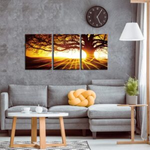 Nachic Wall 3 Panels Wall Art Canvas Prints Big Trees in Sunset Pictures Relax Natural Landscape Painting Ready to hang for Home Office Living Room Bedroom Wall Decor with Frame Ready to Hang