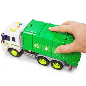 FEROXO Friction Powered Garbage Truck Toys 1:16 Toy Vehicle with Lights and Sounds for Kids