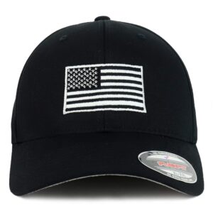 Armycrew USA American Flag Embroidered Flexfit Cap Fits Up to XXL - Black - S-M