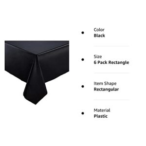 ZIMPLEWARE Premium Black Plastic Table Cloth Disposable (6 Pk) Plastic Tablecloths for Rectangle Tables (54in x 108in) Party Table Cloths Disposable for 6ft to 8ft Rectangle Tables