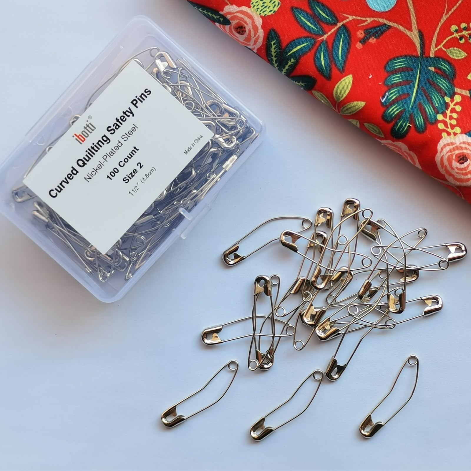 ibotti Curved Safety Pins for Quilting, Basting Pins, Size 2, 100-count