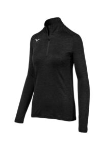 mizuno women's alpha half zip, black, medium