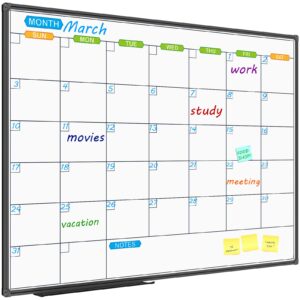 jiloffice dry erase calendar whiteboard 48 x 36 inch - magnetic white board calendar monthly, black aluminum frame wall mounted board for office home and school