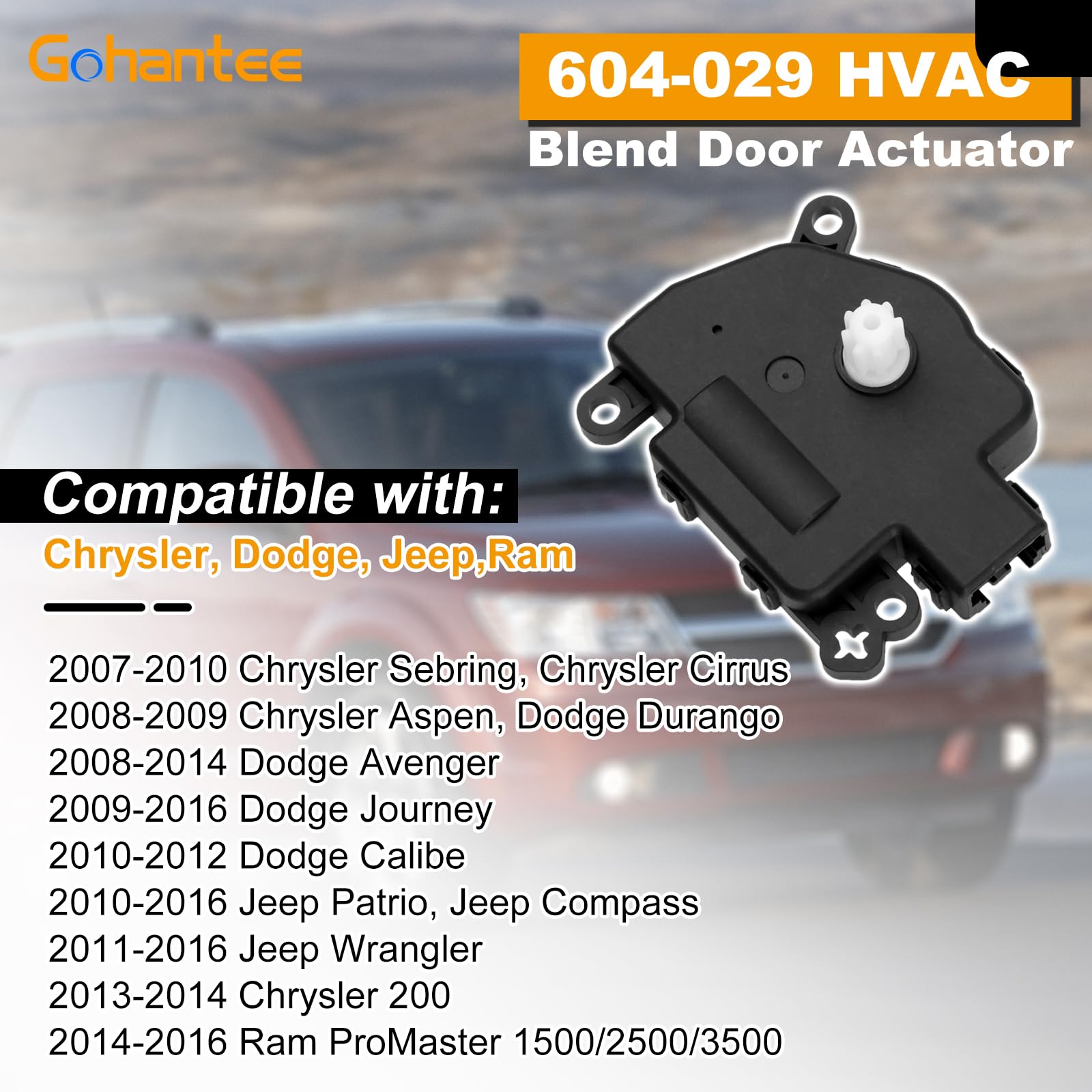 604-029 HVAC Heater Air Blend Door Actuator Replaces # 68018109AA 604029 Replacement for Chrysler 200 Cirrus Aspen Sebring Dodge Avenger Caliber Durango Journey Patriot Compass Wrangler Ram ProMaster