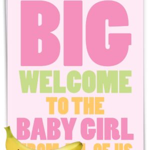 NobleWorks, Hilarious New Baby Congratulations Card, Pregnancy Notecard w/Envelope, From All of Us (8.5 x 11 Inch), New Baby Girl J6855BBG-US