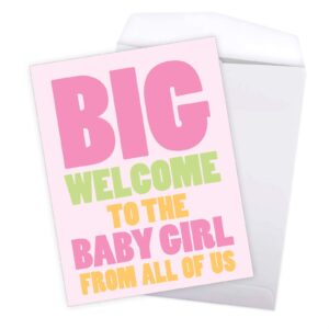 NobleWorks, Hilarious New Baby Congratulations Card, Pregnancy Notecard w/Envelope, From All of Us (8.5 x 11 Inch), New Baby Girl J6855BBG-US