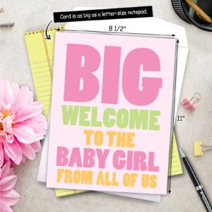 NobleWorks, Hilarious New Baby Congratulations Card, Pregnancy Notecard w/Envelope, From All of Us (8.5 x 11 Inch), New Baby Girl J6855BBG-US