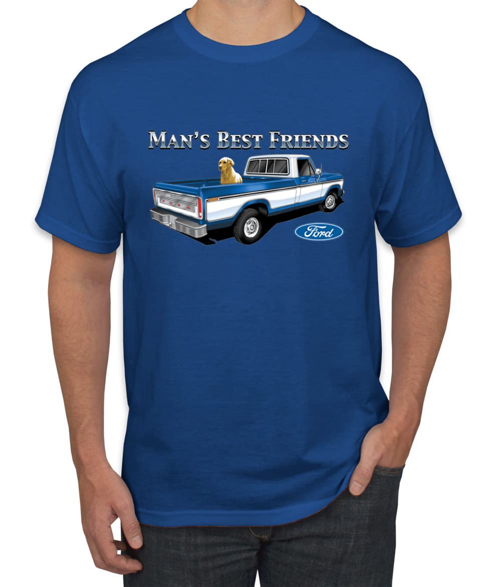 Ford Motors Funny Man's Best Friends Pickup Truck Dog Cars and Trucks Men's Graphic T-Shirt, Royal, Large