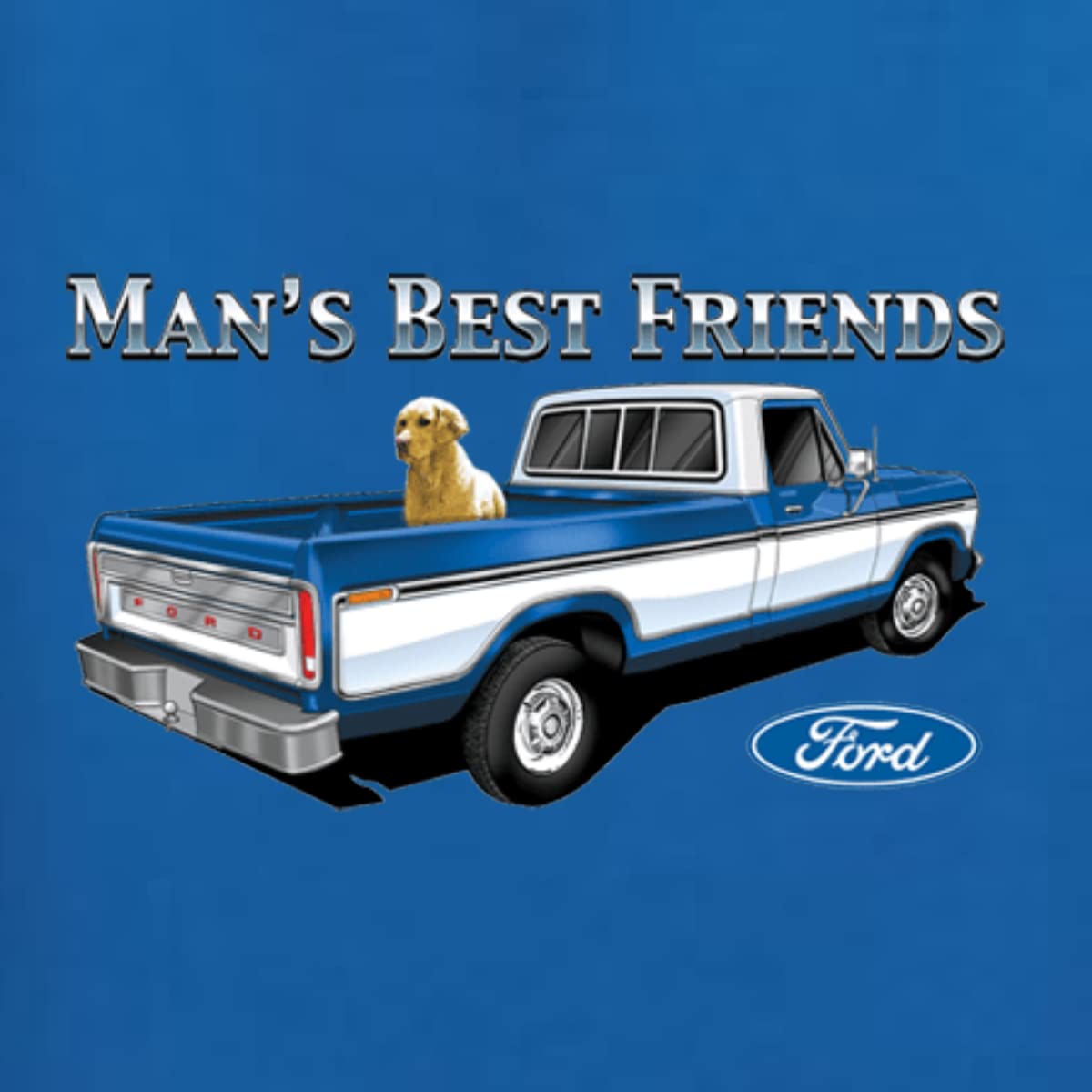 Ford Motors Funny Man's Best Friends Pickup Truck Dog Cars and Trucks Men's Graphic T-Shirt, Royal, Large