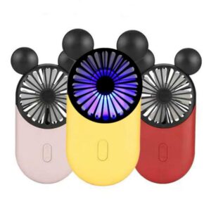 kbinter cute personal mini fan, handheld & portable usb rechargeable fan beautiful led light, 3 adjustable speeds, portable holder, for indoor outdoor activities, cute mouse 3 pack (red+pink+yellow)