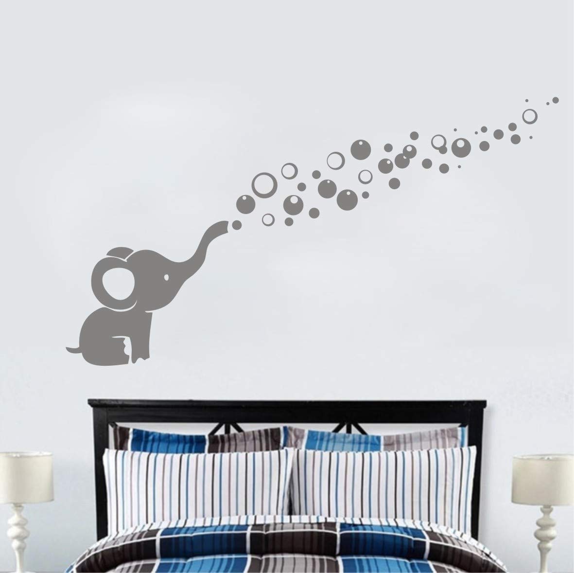 Removable Nursery Room Wall Decor Cute Elephant Blowing Bubbles Wall Decal Art Vinyl Wall Decor Sticker for Baby Bedroom (Gray)